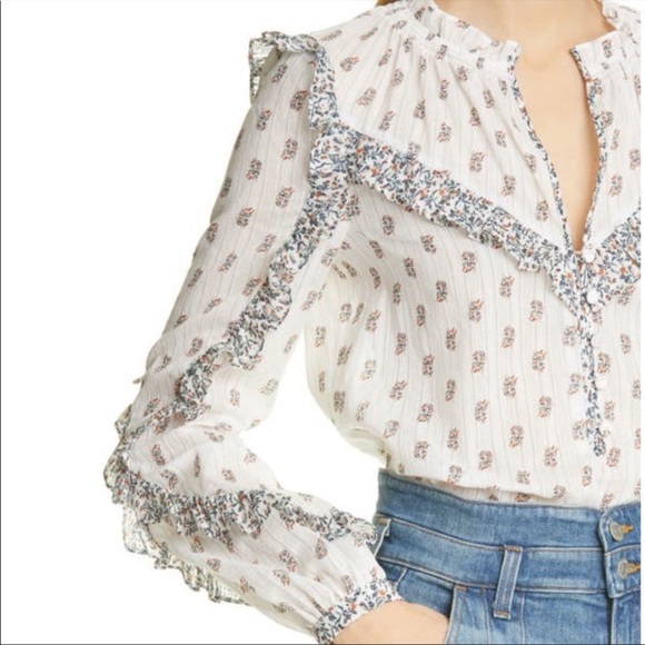 NWT Veronica Beard Abra Stamped Floral Top White Blouse - Picture 7 of 15